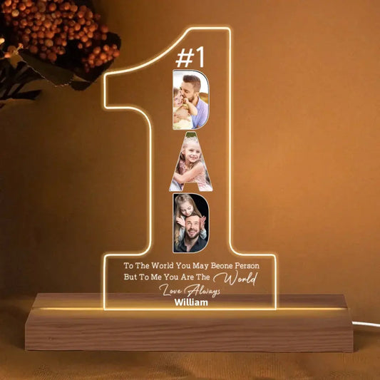 #1 Dad Custom LED Night Light – Personalized Acrylic Lamp with Photos & Name, Father’s Day Gift for Dad or Grandpa from Kids or Grandkids  Ezcustomize