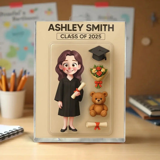 3D Cartoon Graduate Figure Art – Personalized Flat Acrylic Block Plaque – Custom Graduation Gift for Students  Ezcustomize