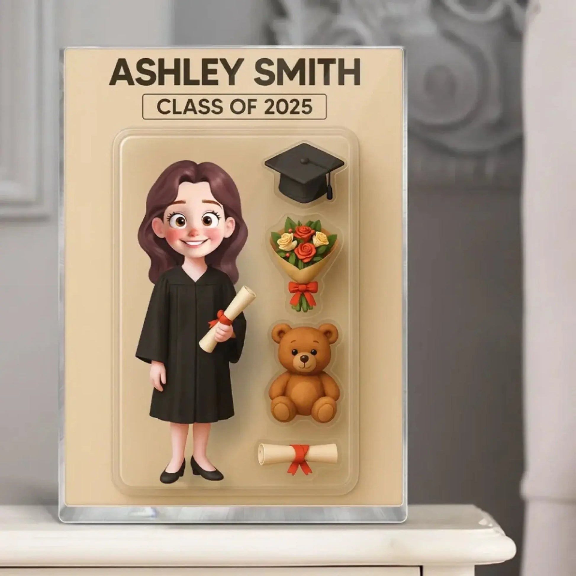 3D Cartoon Graduate Figure Art – Personalized Flat Acrylic Block Plaque – Custom Graduation Gift for Students  Ezcustomize