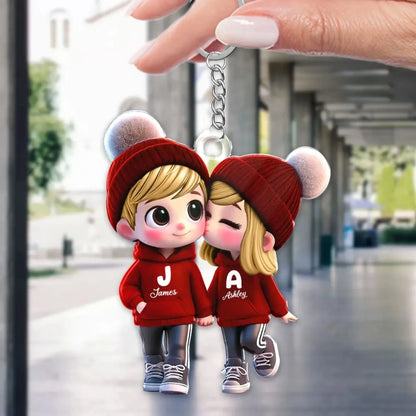 3D Effect Cartoon Couple Walking Keychain – Personalized Acrylic Photo Style Gift for Boyfriend or Girlfriend  Ezcustomize