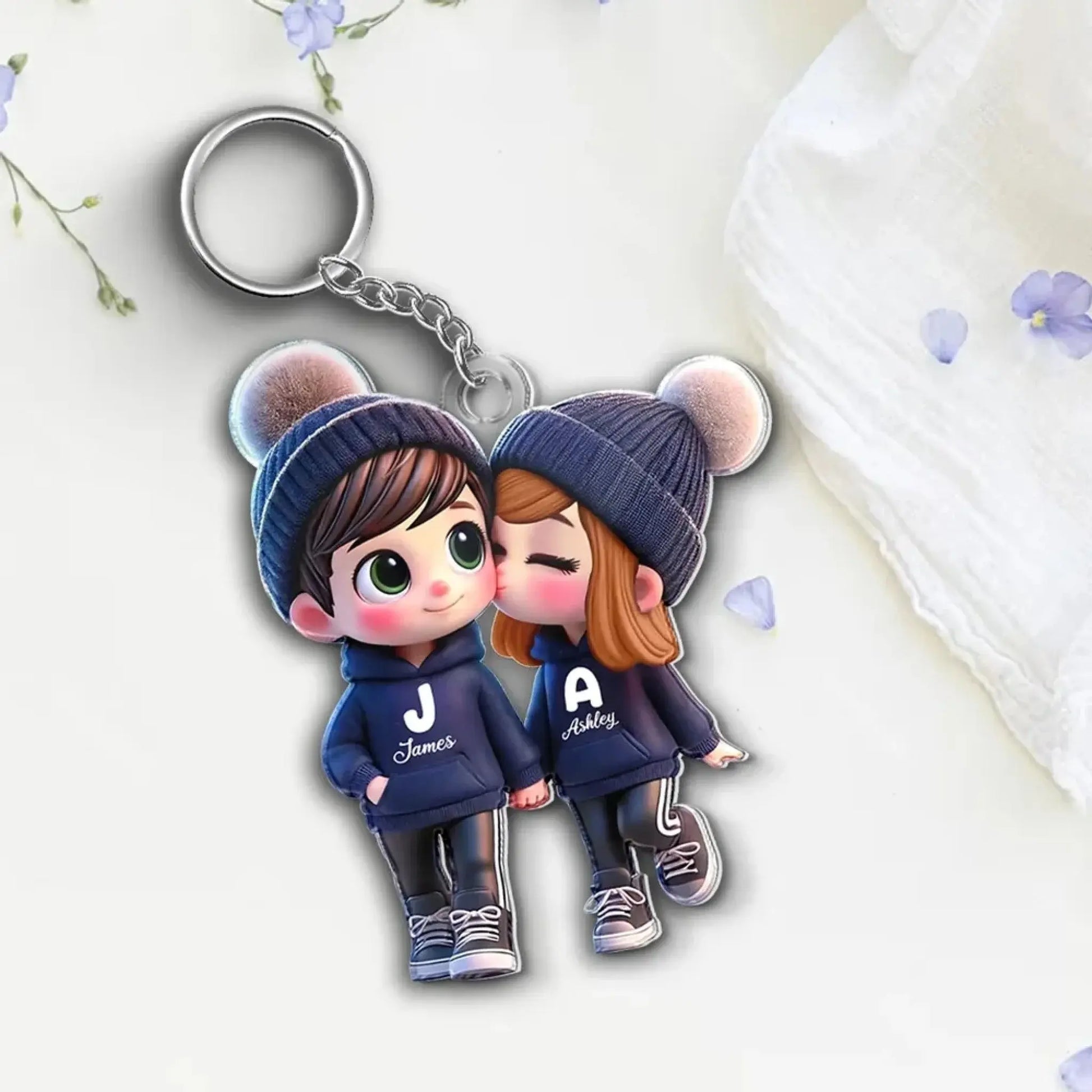 3D Effect Cartoon Couple Walking Keychain – Personalized Acrylic Photo Style Gift for Boyfriend or Girlfriend  Ezcustomize
