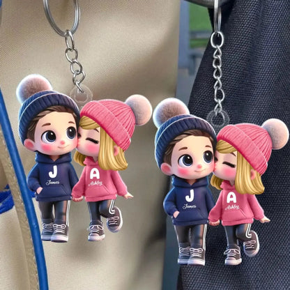 3D Effect Cartoon Couple Walking Keychain – Personalized Acrylic Photo Style Gift for Boyfriend or Girlfriend  Ezcustomize