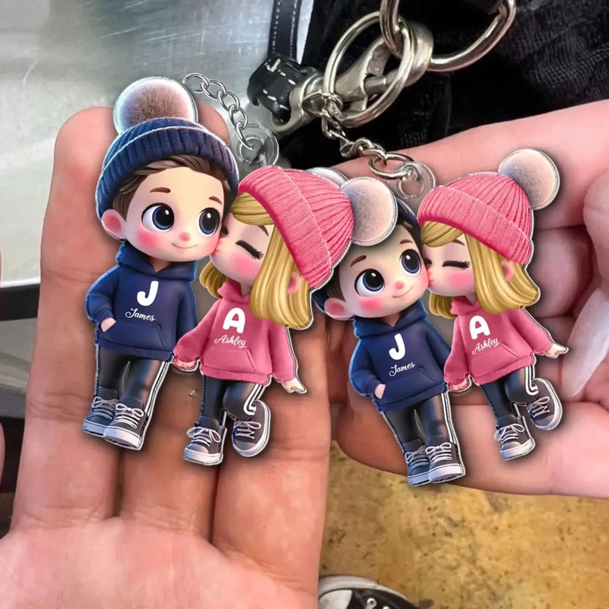 3D Effect Cartoon Couple Walking Keychain – Personalized Acrylic Photo Style Gift for Boyfriend or Girlfriend  Ezcustomize