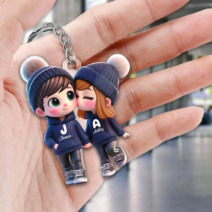 3D Effect Cartoon Couple Walking Keychain – Personalized Acrylic Photo Style Gift for Boyfriend or Girlfriend  Ezcustomize