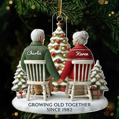 3D Effect Couple Growing Old Together Personalized Flat Acrylic Ornament, Heartfelt 2025 Gift Anniversary Gift For Him, For Her, Husband, Wife  Ezcustomize