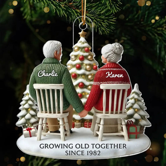 3D Effect Couple Growing Old Together Personalized Flat Acrylic Ornament, Heartfelt 2025 Gift Anniversary Gift For Him, For Her, Husband, Wife  Ezcustomize