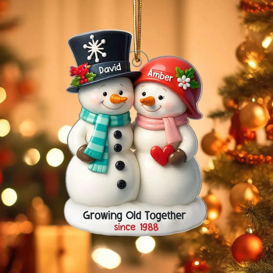 3D Effect Couple Snowman Growing Old Together Personalized Acrylic Ornament, Christmas Gift for him, Gift for her, Anniversary Keepsake Gift  Ezcustomize