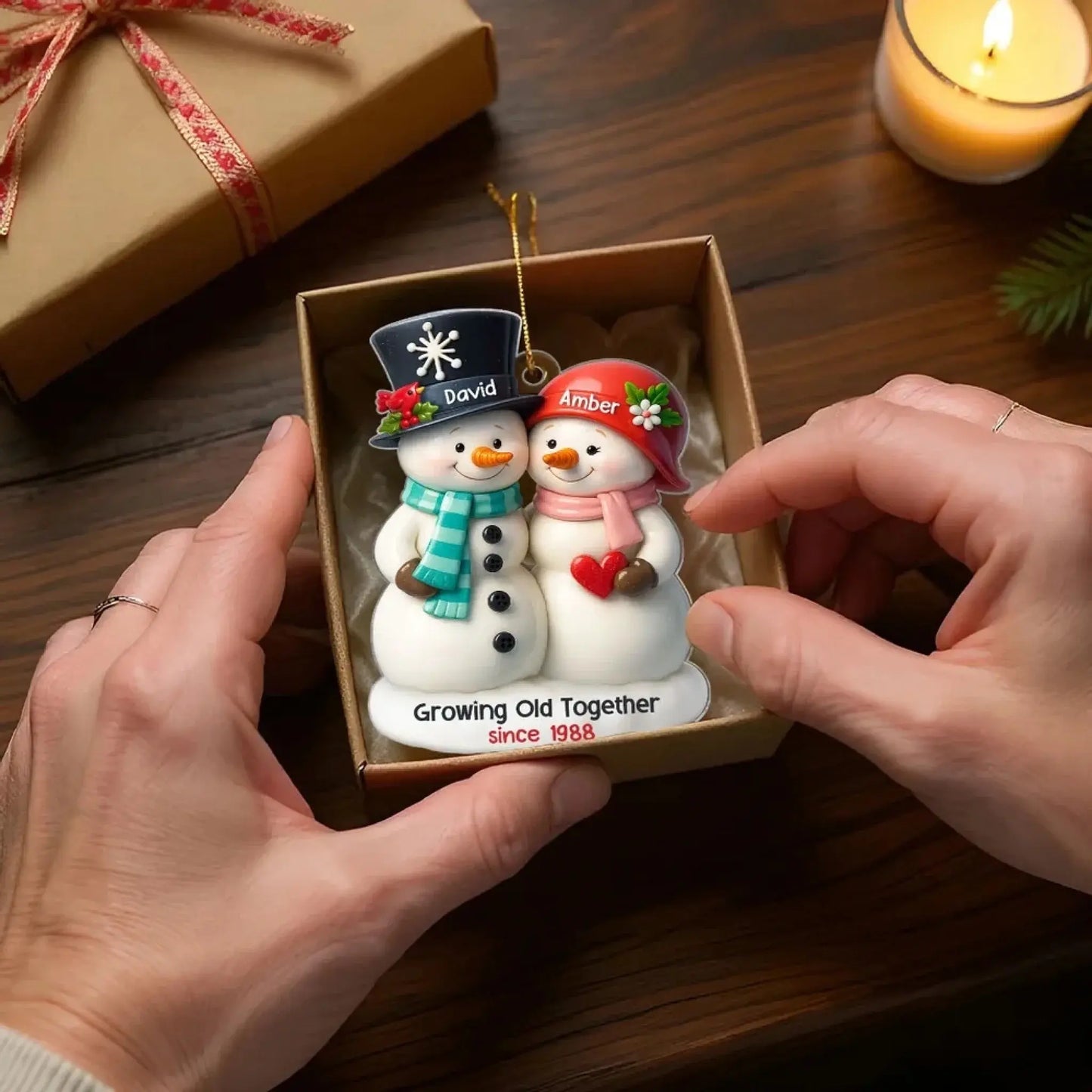 3D Effect Couple Snowman Growing Old Together Personalized Acrylic Ornament, Christmas Gift for him, Gift for her, Anniversary Keepsake Gift  Ezcustomize