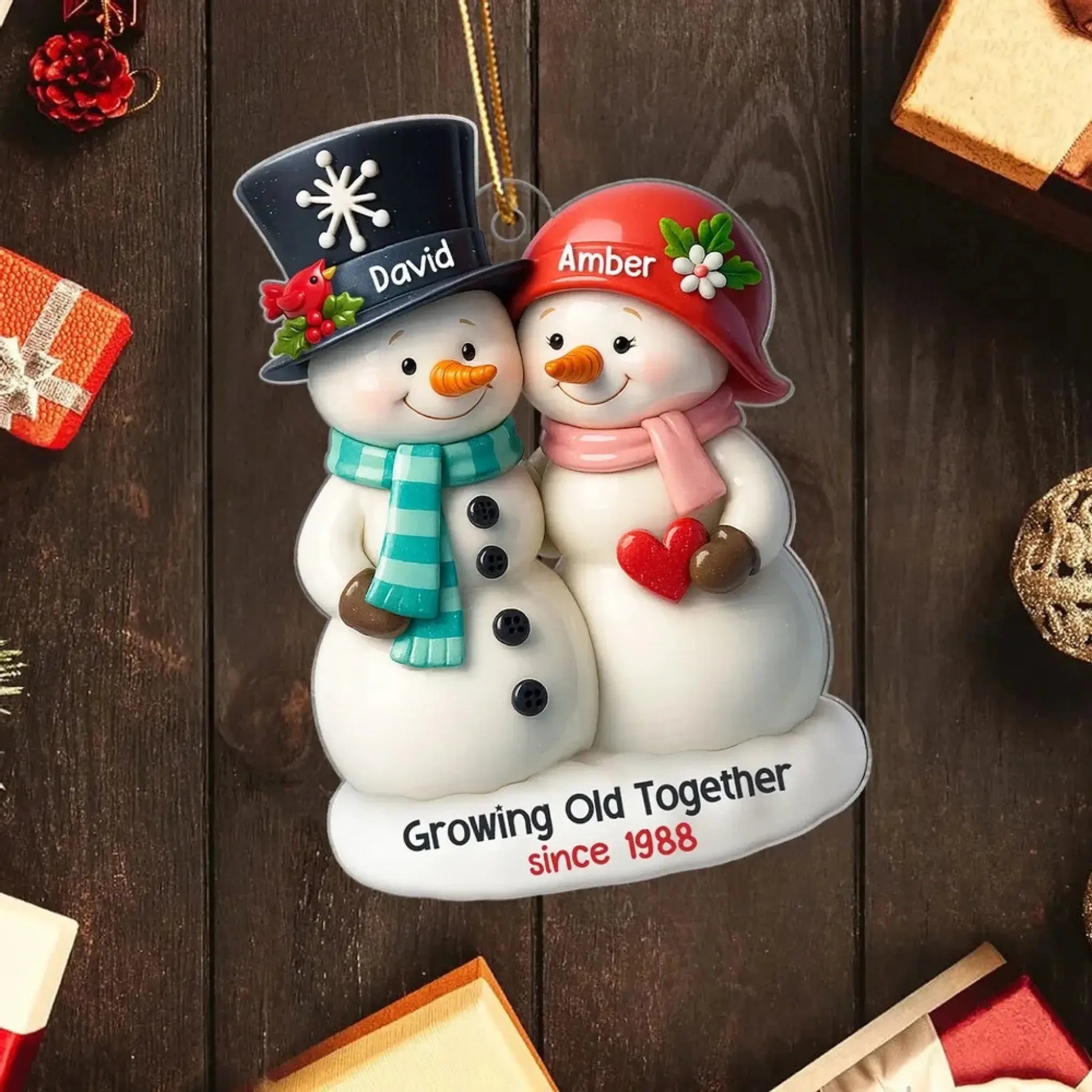 3D Effect Couple Snowman Growing Old Together Personalized Acrylic Ornament, Christmas Gift for him, Gift for her, Anniversary Keepsake Gift  Ezcustomize