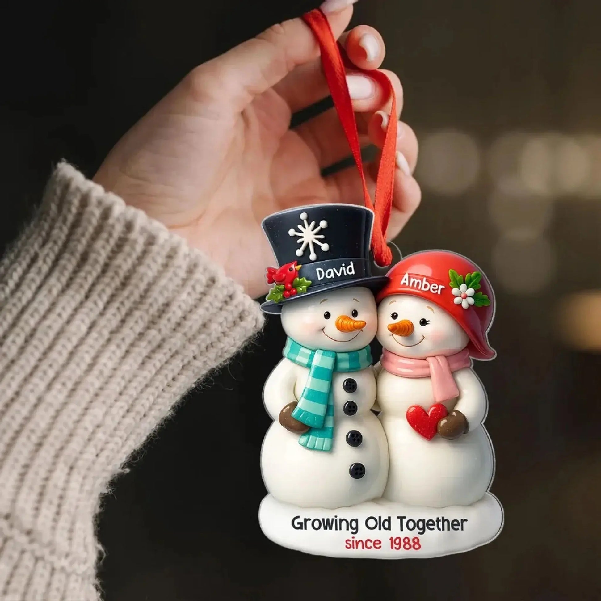 3D Effect Couple Snowman Growing Old Together Personalized Acrylic Ornament, Christmas Gift for him, Gift for her, Anniversary Keepsake Gift  Ezcustomize
