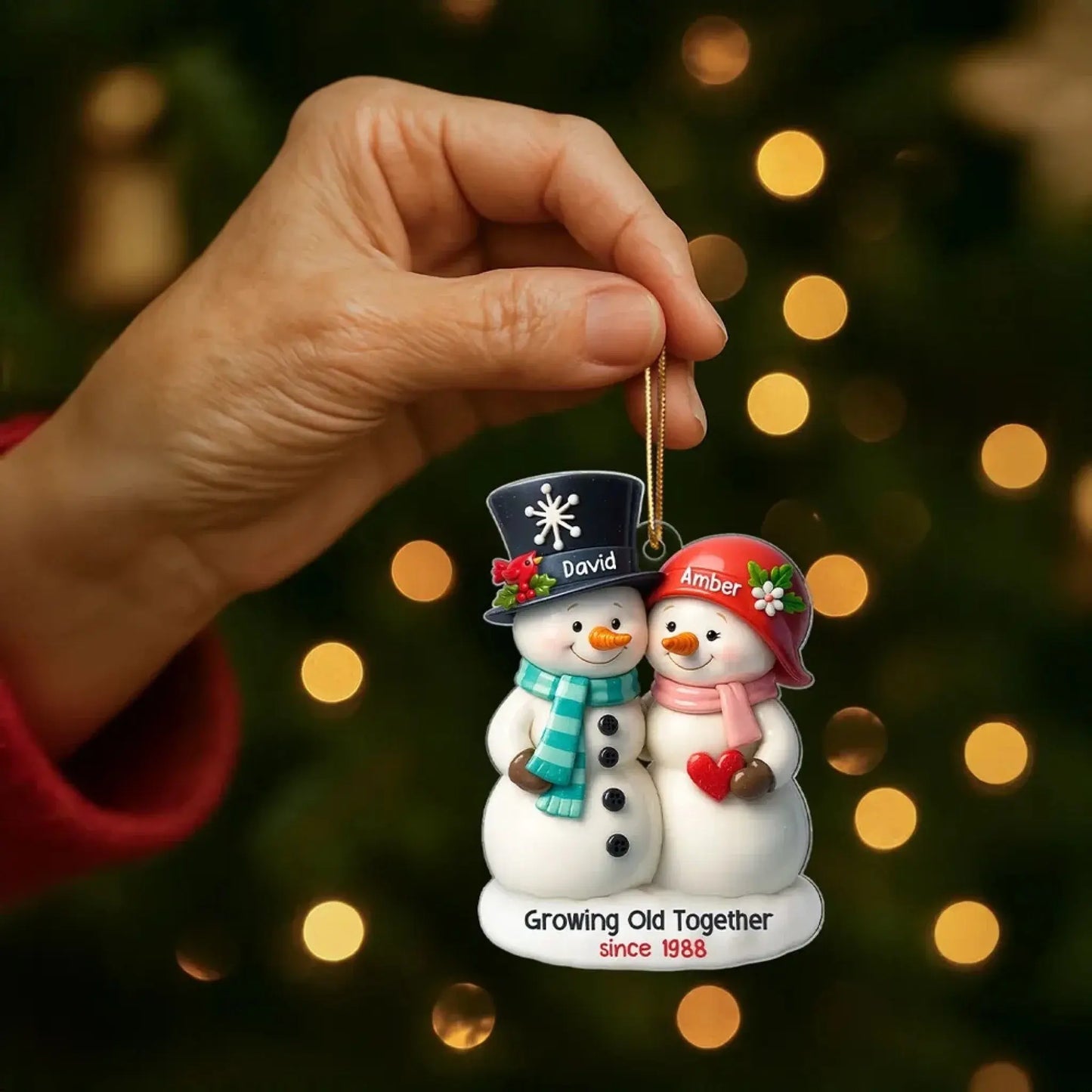 3D Effect Couple Snowman Growing Old Together Personalized Acrylic Ornament, Christmas Gift for him, Gift for her, Anniversary Keepsake Gift  Ezcustomize