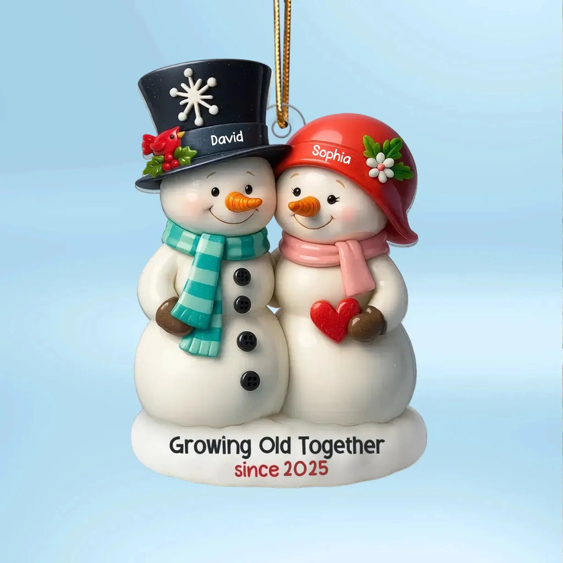 3D Effect Couple Snowman Growing Old Together Personalized Acrylic Ornament, Christmas Gift for him, Gift for her, Anniversary Keepsake Gift  Ezcustomize