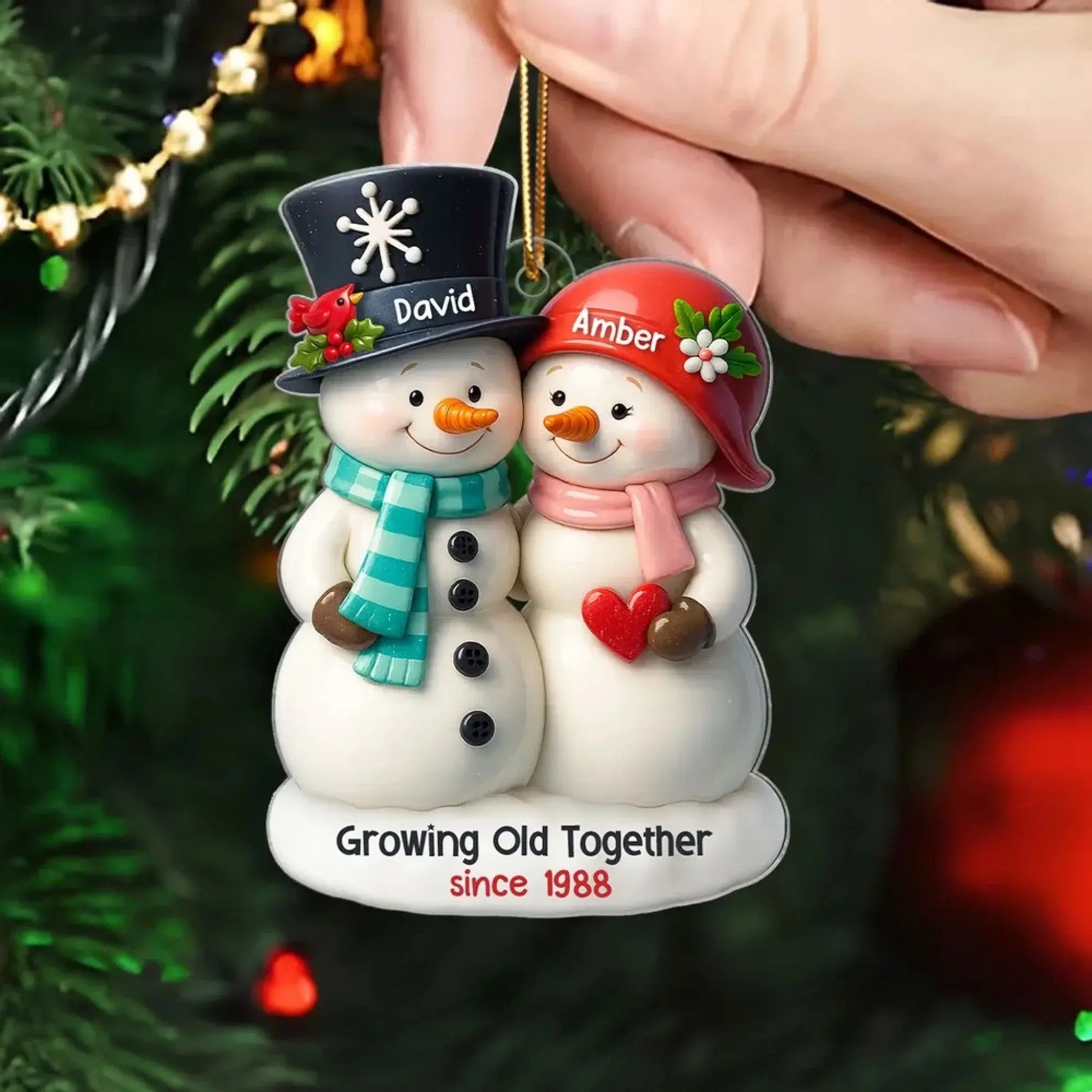 3D Effect Couple Snowman Growing Old Together Personalized Acrylic Ornament, Christmas Gift for him, Gift for her, Anniversary Keepsake Gift  Ezcustomize