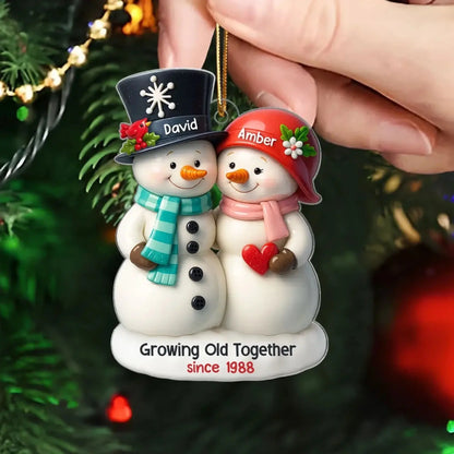 3D Effect Couple Snowman Growing Old Together Personalized Acrylic Ornament, Christmas Gift for him, Gift for her, Anniversary Keepsake Gift  Ezcustomize
