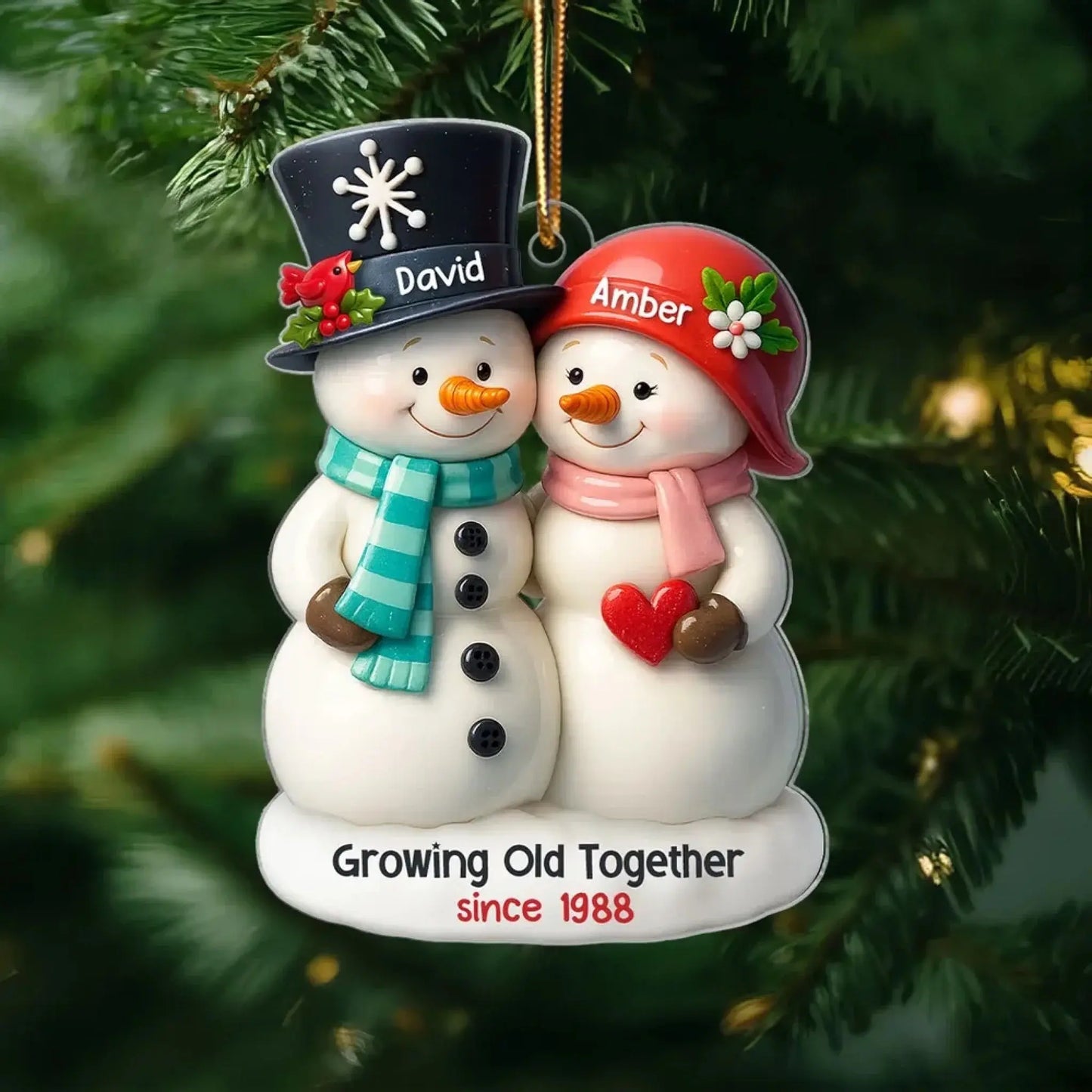 3D Effect Couple Snowman Growing Old Together Personalized Acrylic Ornament, Christmas Gift for him, Gift for her, Anniversary Keepsake Gift  Ezcustomize