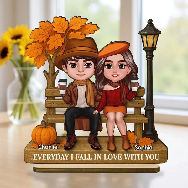 3D Effect Fall Season Couple Plaque – Personalized 2-Layer Wooden Gift with Names – Custom Autumn Decor for Him Her