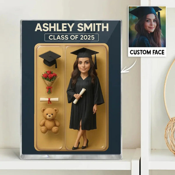 3D Graduation Action Figure Plaque – Personalized Acrylic Block – Unique Keepsake Gift for Graduates with Custom Packaging Look
