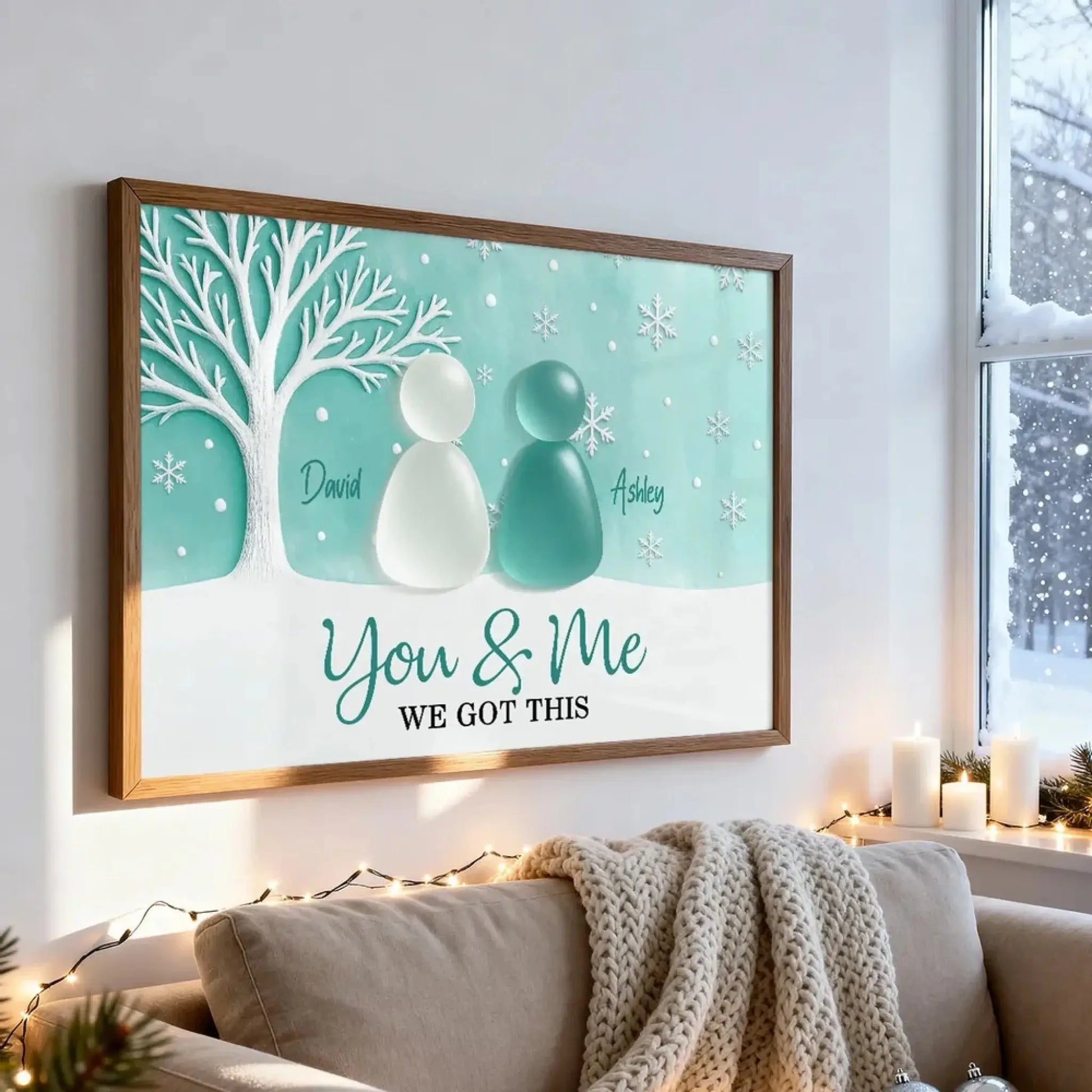 3D Sea Glass Effect Eternal Love Couple Christmas Personalized Poster – Romantic Custom Wall Art Gift for Couples, Holiday Home Decor  Ezcustomize