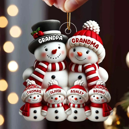 3D Snowman Family Christmas Ornament – Personalized Acrylic Decoration with Custom Names – Holiday Gift for Family, Grandparents, or Kids  Ezcustomize