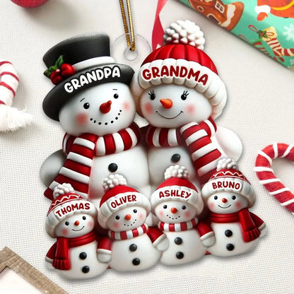 3D Snowman Family Christmas Ornament – Personalized Acrylic Decoration with Custom Names – Holiday Gift for Family, Grandparents, or Kids  Ezcustomize