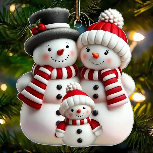 3D Snowman Family Christmas Ornament – Personalized Acrylic Decoration with Custom Names – Holiday Gift for Family, Grandparents, or Kids