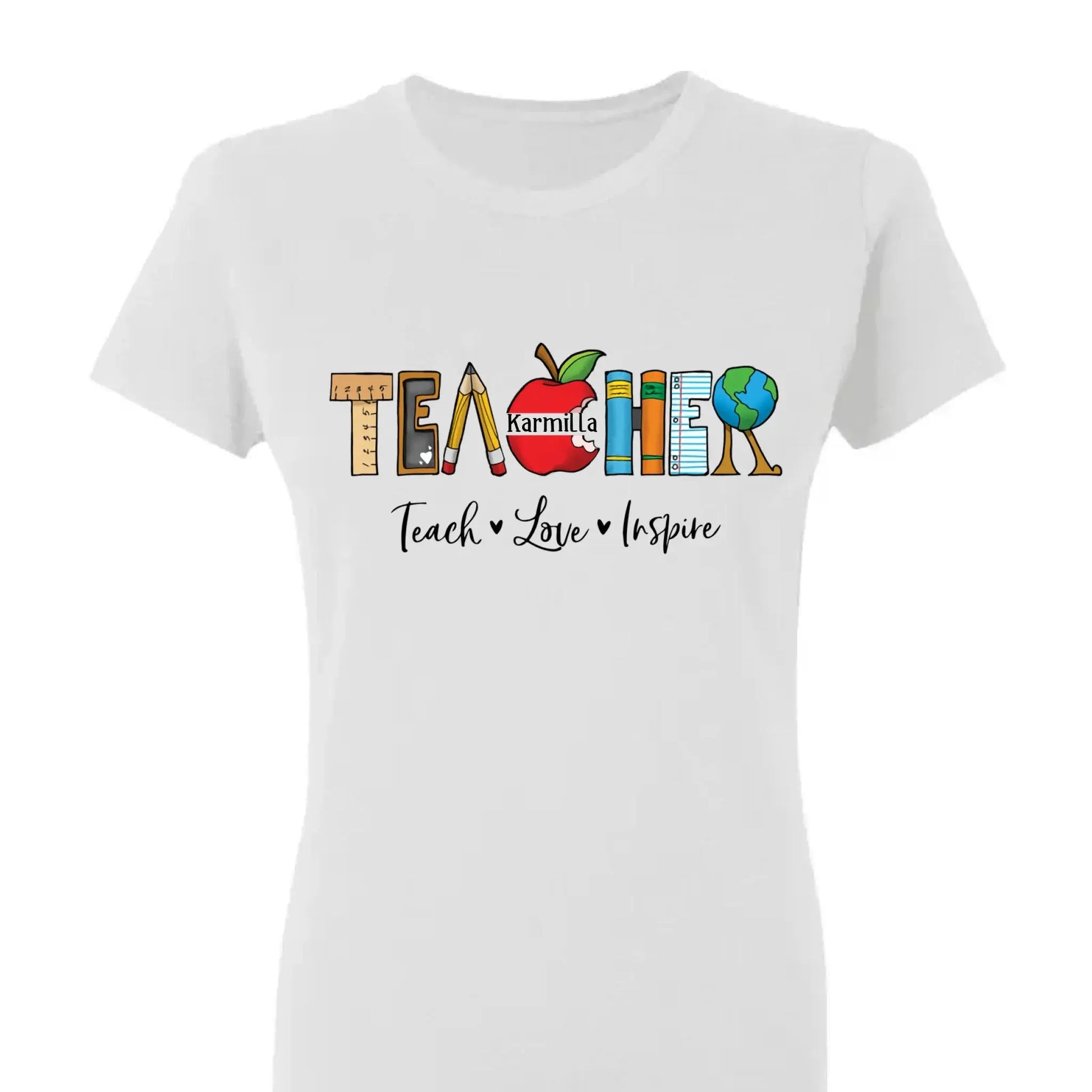 Personalized Teacher Shirt – Teach Love Inspire Back to School T-Shirt, First Grade Teacher Gift, Teacher Appreciation Tee  Ezcustomize