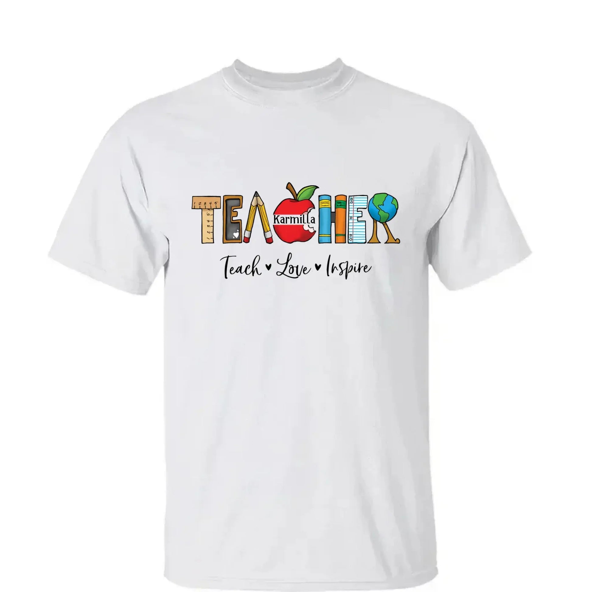 Personalized Teacher Shirt – Teach Love Inspire Back to School T-Shirt, First Grade Teacher Gift, Teacher Appreciation Tee  Ezcustomize