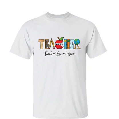Personalized Teacher Shirt – Teach Love Inspire Back to School T-Shirt, First Grade Teacher Gift, Teacher Appreciation Tee  Ezcustomize