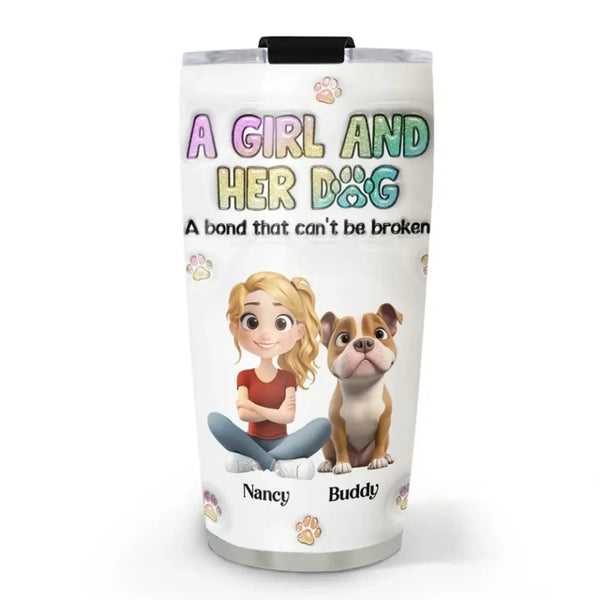 A Girl and Her Dog – Personalized 3D Inflated Effect Tumbler, Custom Gift for Dog Lovers