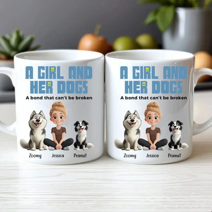 A Girl and Her Dogs Mug – Personalized Coffee Cup with Custom Girl & Dog Characters, Unique Gift for Dog Lovers  Ezcustomize