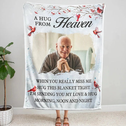 A Hug From Heaven – Personalized Memorial Photo Blanket – Comforting Sympathy Gift & Heartfelt Keepsake for Family & Loved Ones  Ezcustomize