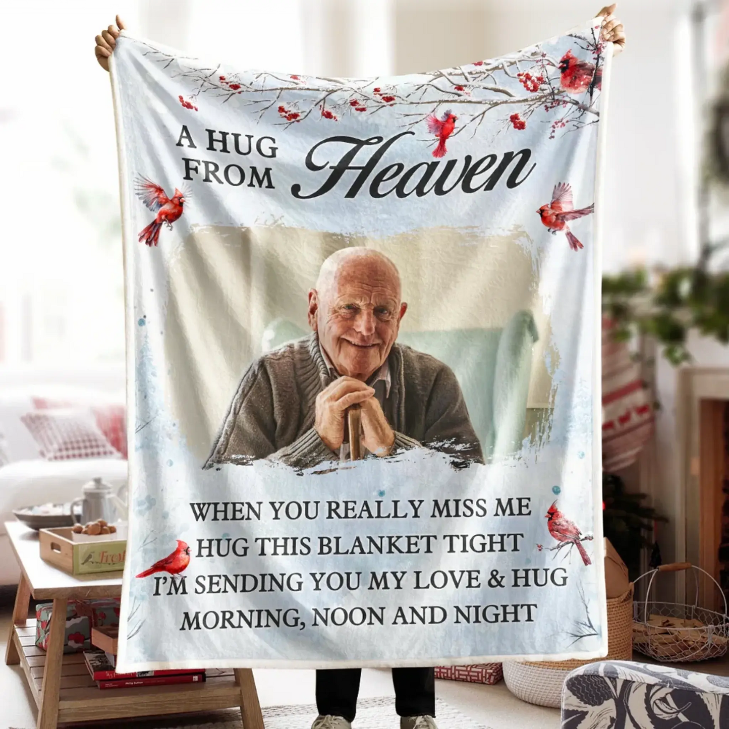 A Hug From Heaven – Personalized Memorial Photo Blanket – Comforting Sympathy Gift & Heartfelt Keepsake for Family & Loved Ones  Ezcustomize