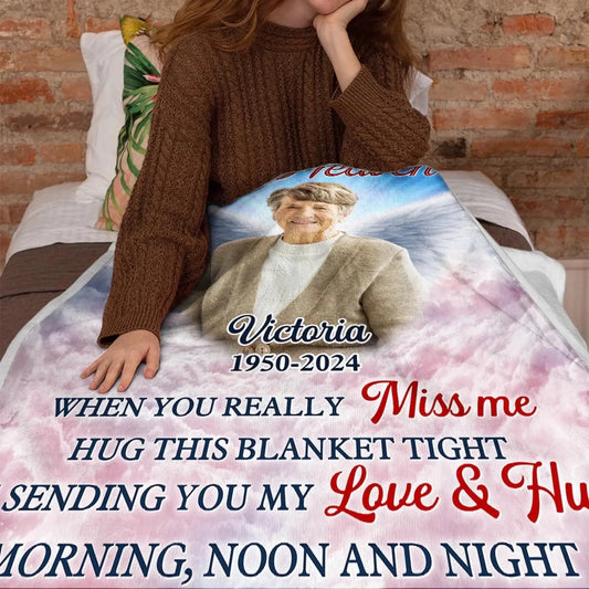 A Hug From Heaven with Custom Photo & Angel Wings – Personalized Memorial Blanket – Comforting Sympathy Gift for Family Members  Ezcustomize