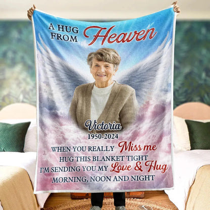A Hug From Heaven with Custom Photo & Angel Wings – Personalized Memorial Blanket – Comforting Sympathy Gift for Family Members  Ezcustomize