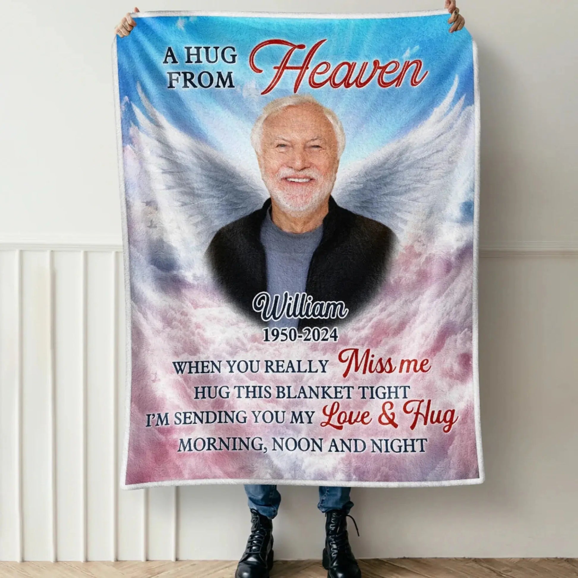 A Hug From Heaven with Custom Photo & Angel Wings – Personalized Memorial Blanket – Comforting Sympathy Gift for Family Members  Ezcustomize