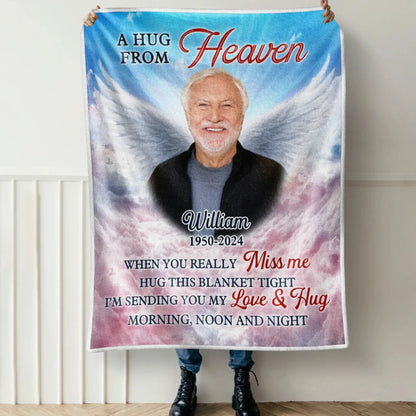 A Hug From Heaven with Custom Photo & Angel Wings – Personalized Memorial Blanket – Comforting Sympathy Gift for Family Members  Ezcustomize