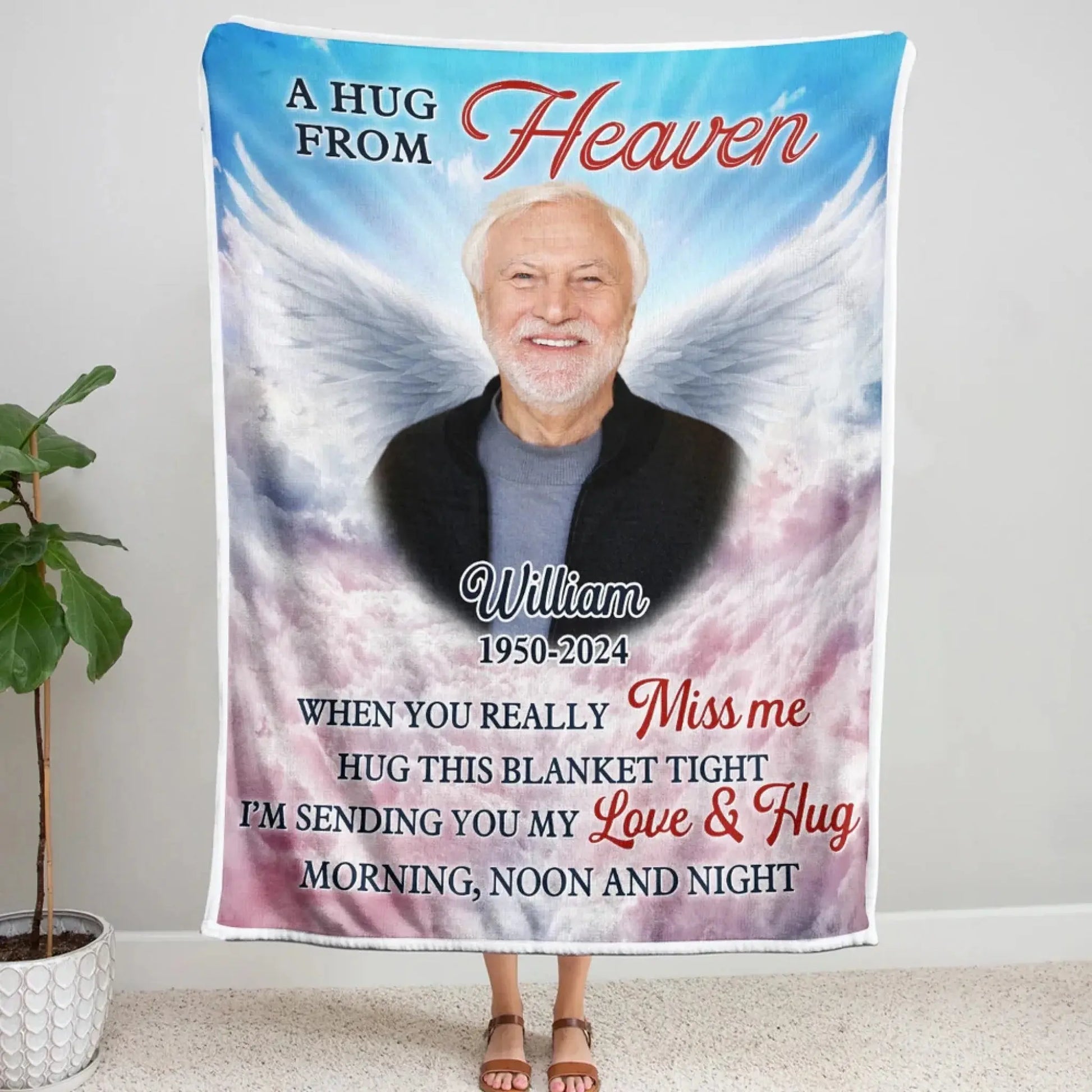 A Hug From Heaven with Custom Photo & Angel Wings – Personalized Memorial Blanket – Comforting Sympathy Gift for Family Members  Ezcustomize