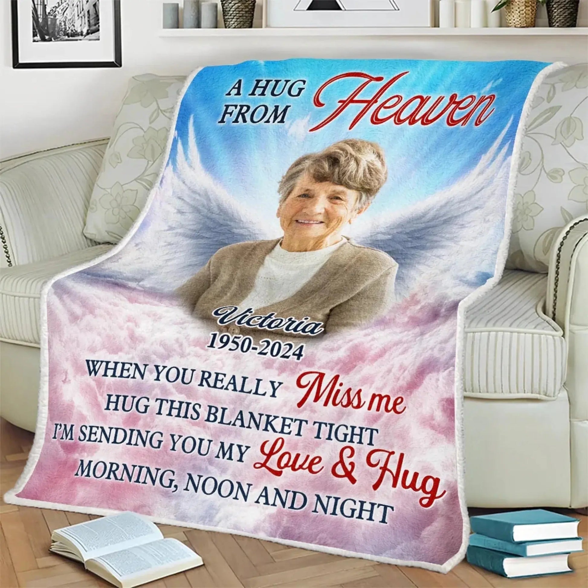 A Hug From Heaven with Custom Photo & Angel Wings – Personalized Memorial Blanket – Comforting Sympathy Gift for Family Members  Ezcustomize