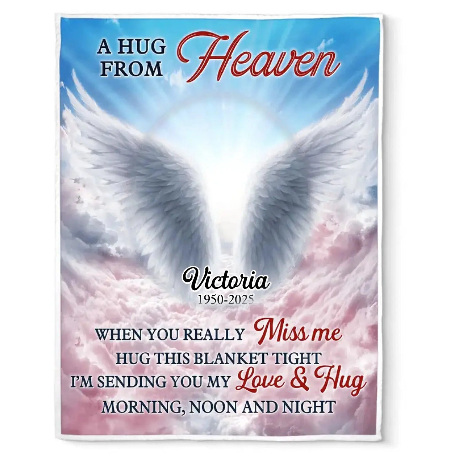 A Hug From Heaven with Custom Photo & Angel Wings – Personalized Memorial Blanket – Comforting Sympathy Gift for Family Members  Ezcustomize