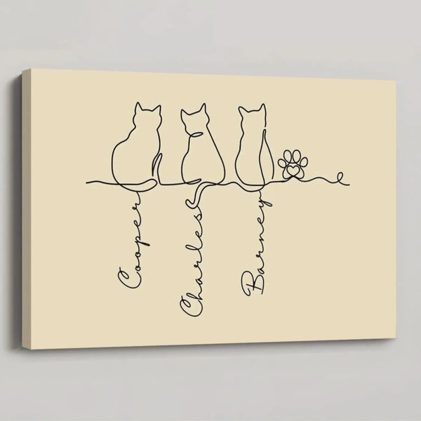 Adorable Pet Family Minimalist Line Art Memorial Portrait - Personalized Canvas/Poster - Gift for Pet Lovers, Cat Owners, Animal Lovers