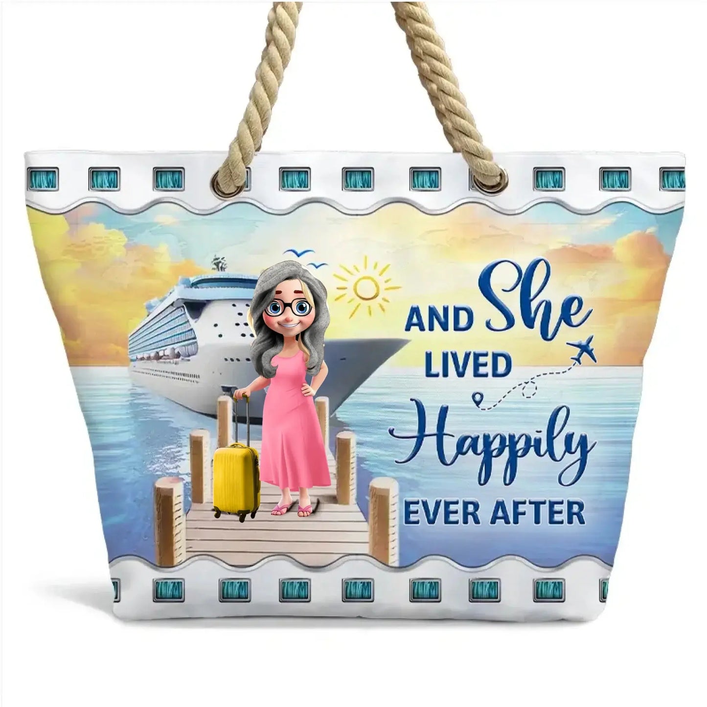 All My Cruise Crap Just A Girl Who Loves Cruising - Personalized Beach Bag - Gift for Mom, Grandma, Sister, Aunt, Traveler, Cruiser