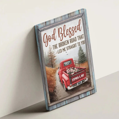 And We Lived Happily Ever After – Personalized Truck Couple Canvas – Custom Name & Year Gift for Wedding, Anniversary, or Valentine’s Day