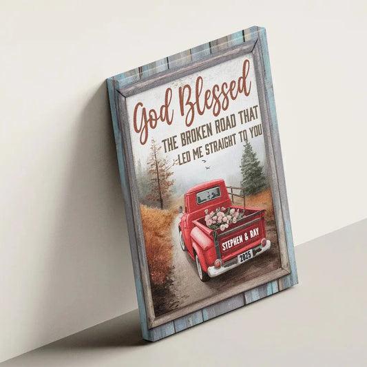 And We Lived Happily Ever After – Personalized Truck Couple Canvas – Custom Name & Year Gift for Wedding, Anniversary, or Valentine’s Day
