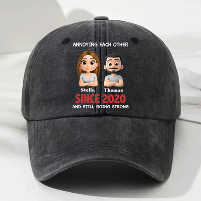 Annoying Each Other & Still Going Strong – Personalized Vintage Washed Denim Cap – Funny Custom Gift for Couples or Spouses  Ezcustomize