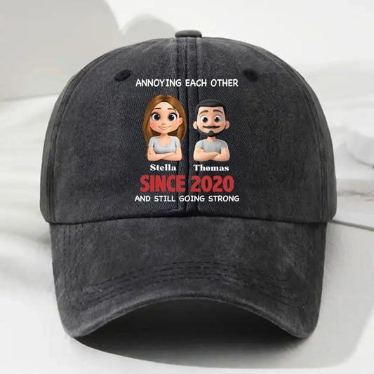 Annoying Each Other & Still Going Strong – Personalized Vintage Washed Denim Cap – Funny Custom Gift for Couples or Spouses  Ezcustomize
