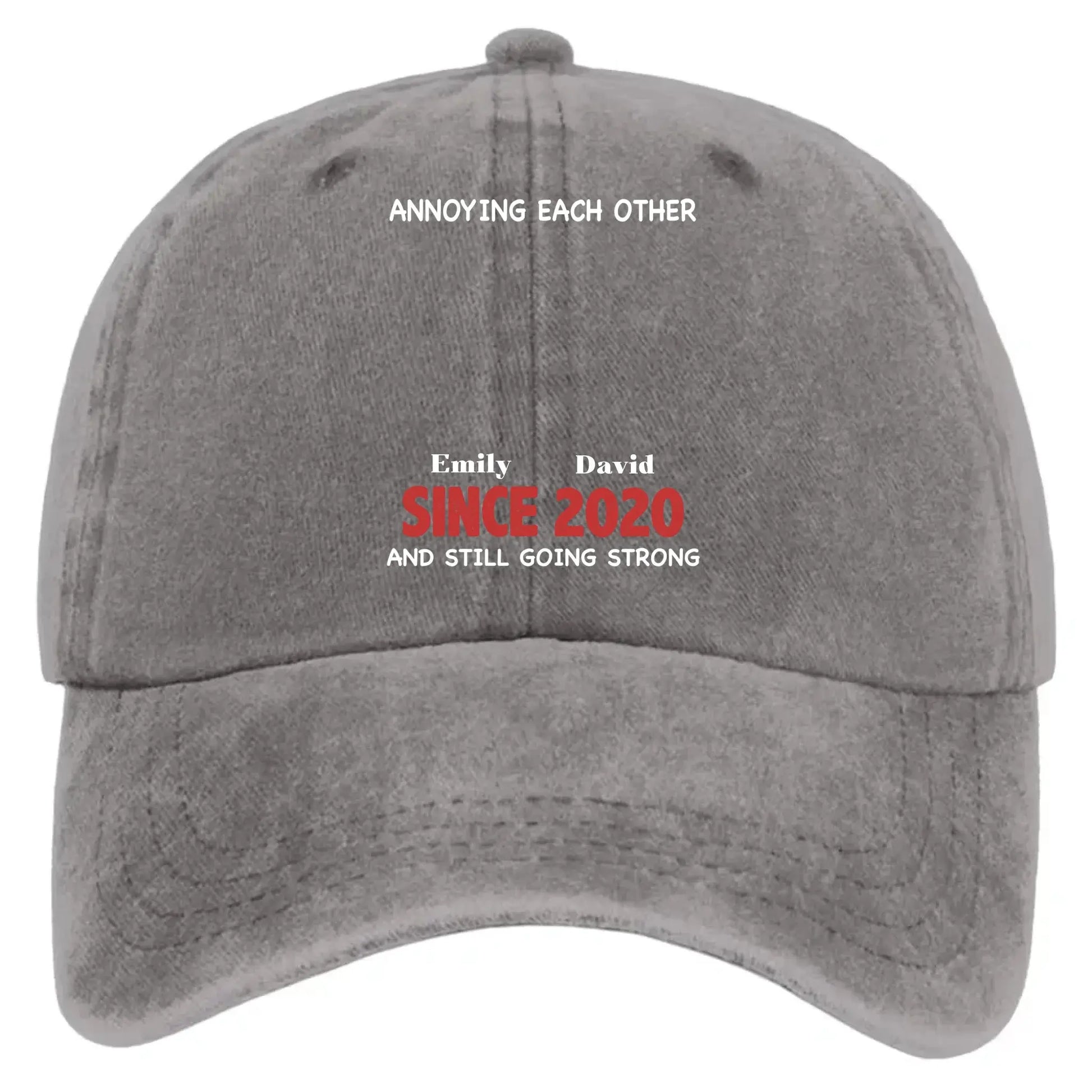 Annoying Each Other & Still Going Strong – Personalized Vintage Washed Denim Cap – Funny Custom Gift for Couples or Spouses  Ezcustomize