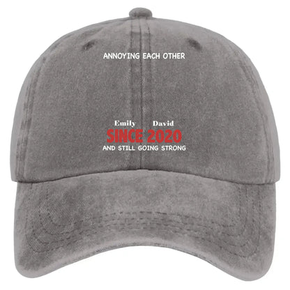 Annoying Each Other & Still Going Strong – Personalized Vintage Washed Denim Cap – Funny Custom Gift for Couples or Spouses  Ezcustomize