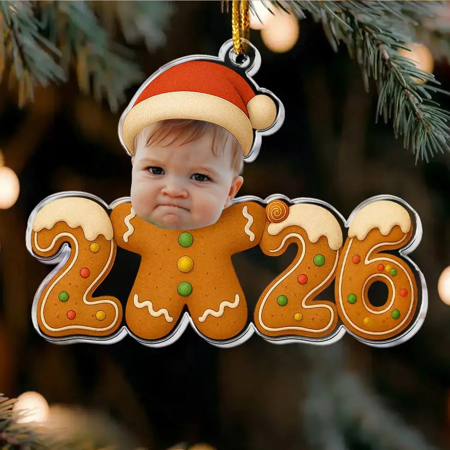 Baby First Christmas Gingerbread Cookie 2026 Custom Photo - Personalized Ornament - Gift for New Parents, Grandparents, Baby, Niece, Nephew