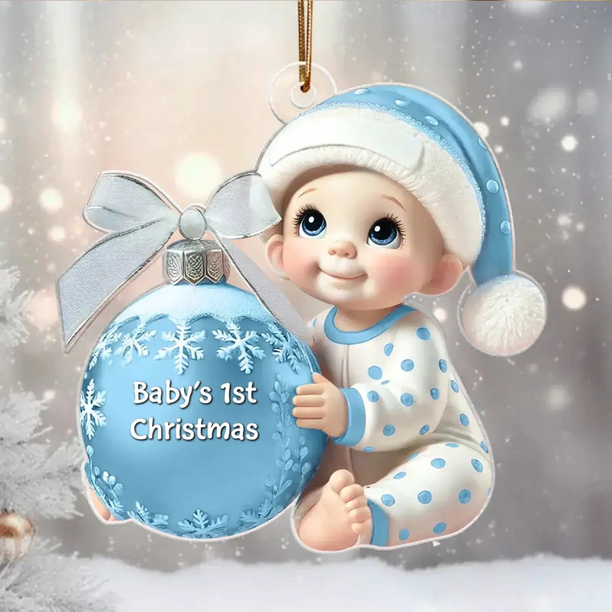 Baby Holding Bauble 3D Effect Custom Name and Year - Personalized Acrylic Ornament - Gift for Baby, Newborn, New Parents, Son, Daughter, Grandparents