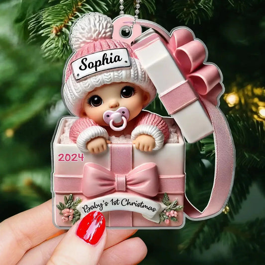 Baby Inside Gift Box 3D Effect Personalized Acrylic Ornament, Lovely Keepsake to Celebrate Little Miracle  Ezcustomize